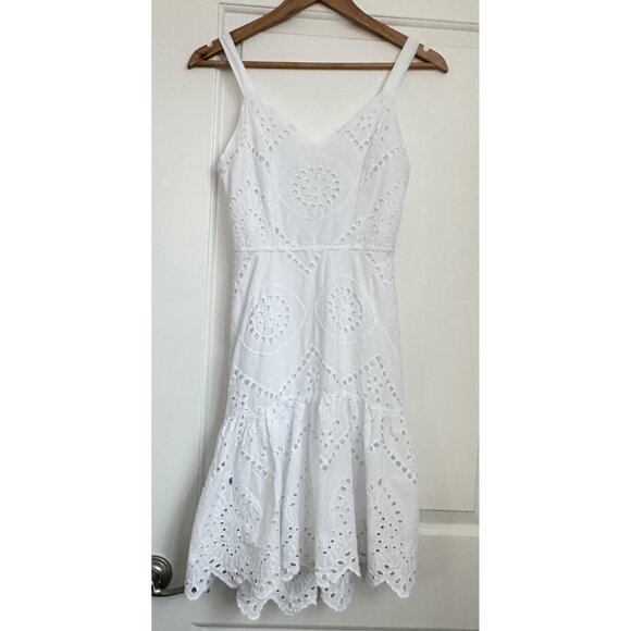 Japna Dress Womens S White Eyelet Embroidered Scalloped Hem Cottagecore Peasant - Picture 2 of 13